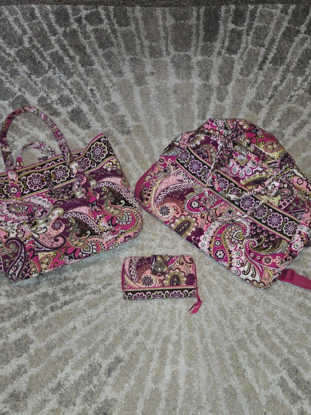 Vera Bradley 3-Piece Set w/Wallet, Tote, and Duffel- Very Berry Paisley